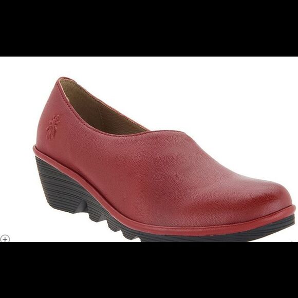Fly London Shoes - FLY London Leather Low Wedges Peso Rio Red - Medium